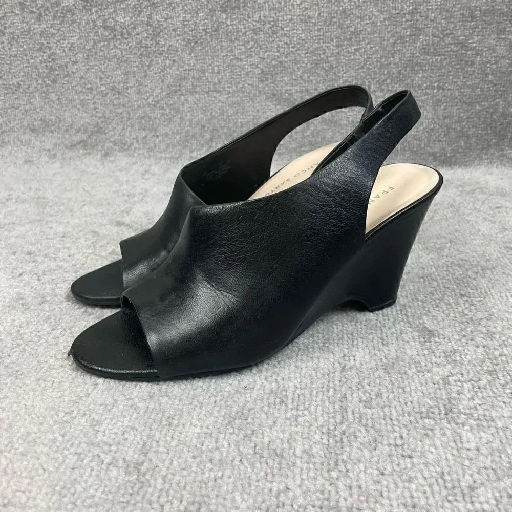 Franco Sarto Women's Shoes Size 9M Black Wedge Tahoe Sling Back Open Toe